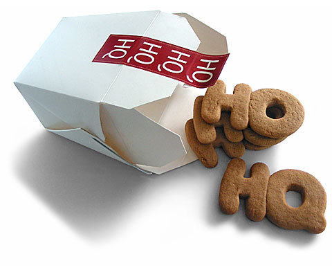 self promotion gift box of Ho, Ho, Ho, HQ cookies designed by design hq inc.