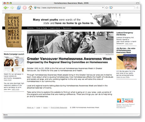 stophomelessness.ca home page for homelessness action week, vancovuer, bc