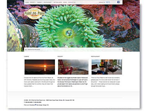 website home page designed by design hq inc. for Point no Point Resort