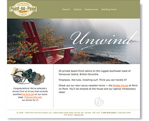 website home page designed by design hq inc. for Point no Point Resort