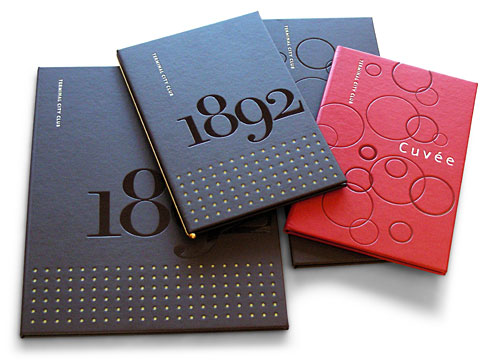 menus designed by design hq inc. for Cuve and 1892 Restaurant in the Terminal City Club, Vancouver, BC