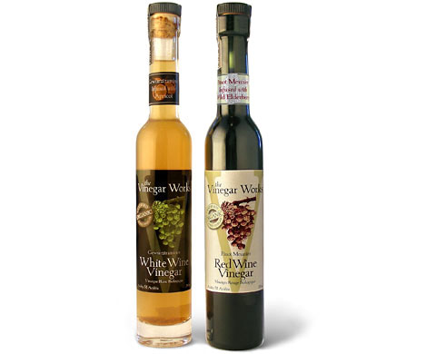 Bottle labels designed by design hq inc. for vinegar works organic wine vinegars