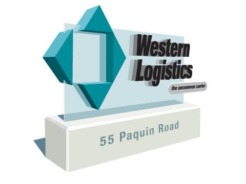 rendering of free-standing sign for western logistics winnipeg terminal designed by design hq inc.