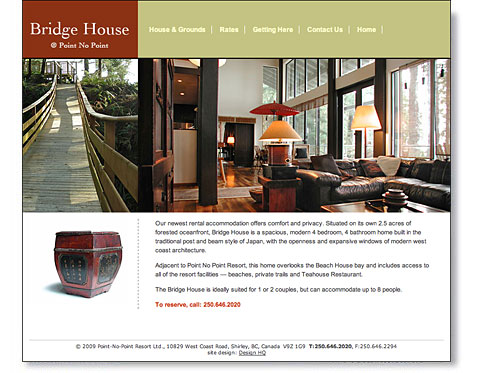 Website homepage designed by design hq inc. for bridge house at point no point resort