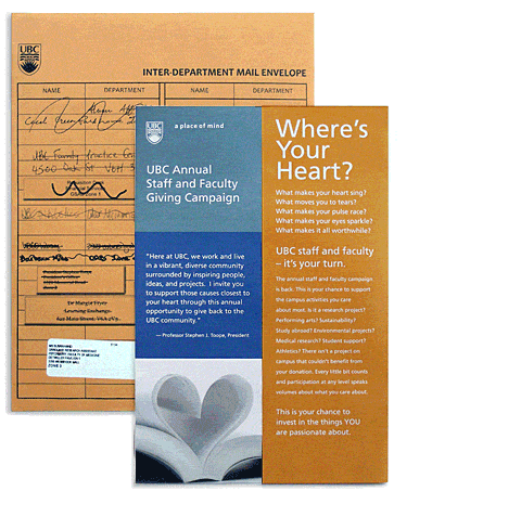 direct mail fundraiser directed at staff and faculty of University of British Columbia