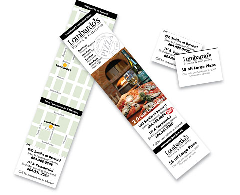 Lombardo's bookmark coupon promotion designed by design hq inc.