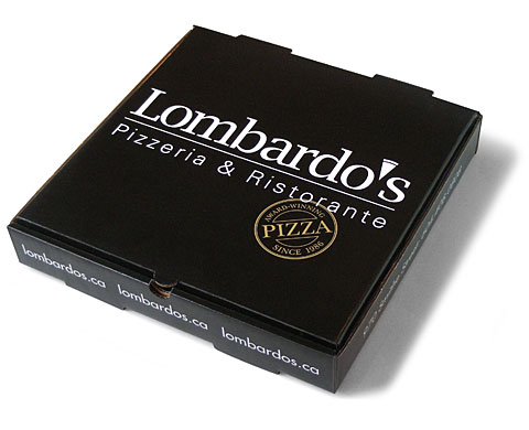 Lombardo's premium pizza box designed by design hq inc.