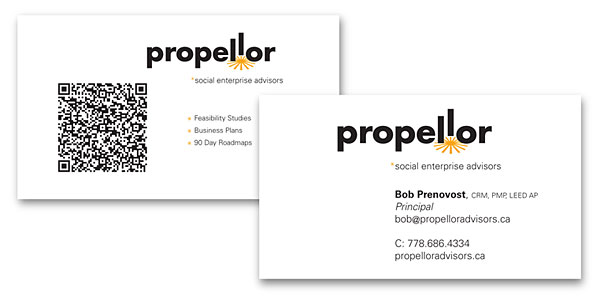 business cards with QR codes for Propellor Social Enterprise Advisors