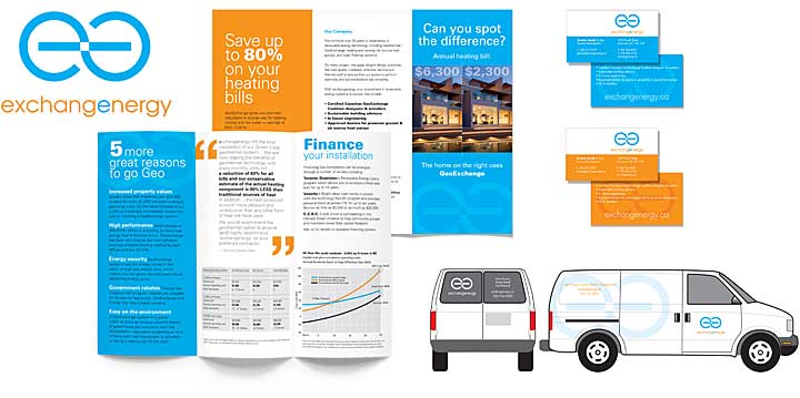 logo, brochures, business cards and fleet graphics for exchangenergy  a geo exchange company